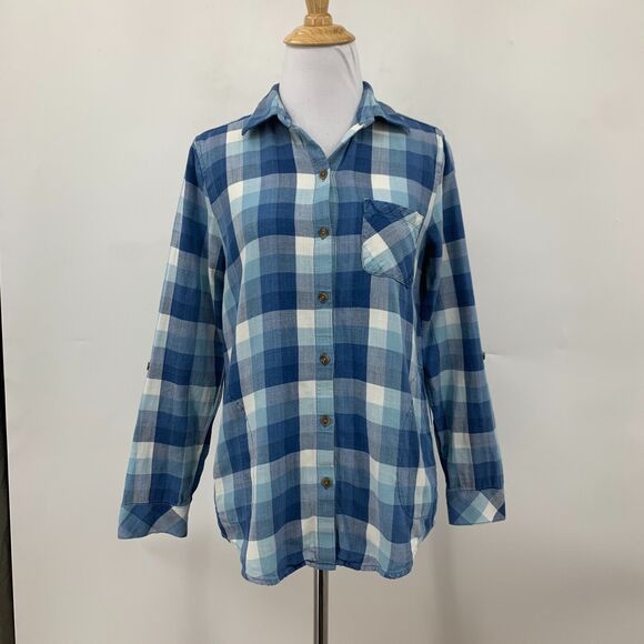 J Jill Shirt Women XSP Extra Small Petite Blue Plaid Button Up Pocket *READ - Picture 2 of 13
